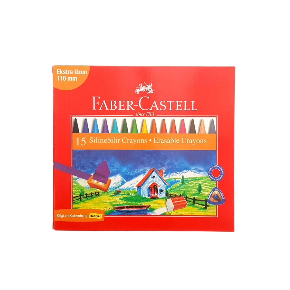 Faber Castell Silinebilir Mum Boya 15 Renk Silgi ve Kalemtraş Hediyeli