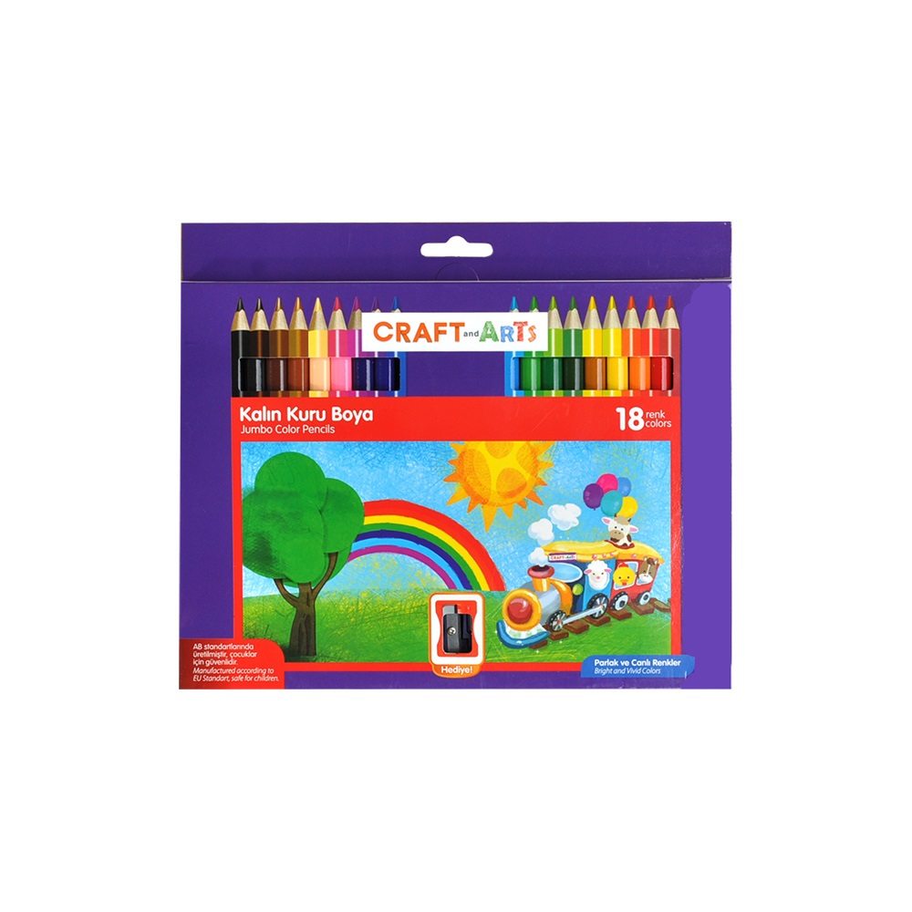 Craft And Arts Jumbo Kuru Boya 18'Li Paket - Kalemtraş Hediyeli