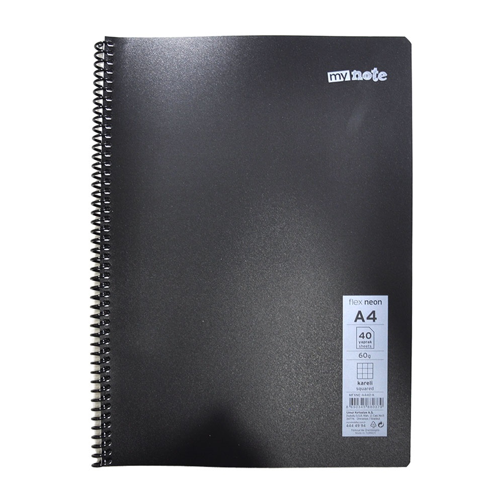 Mynote Flex Neon Defter A4 40 Yp Kareli - Siyah