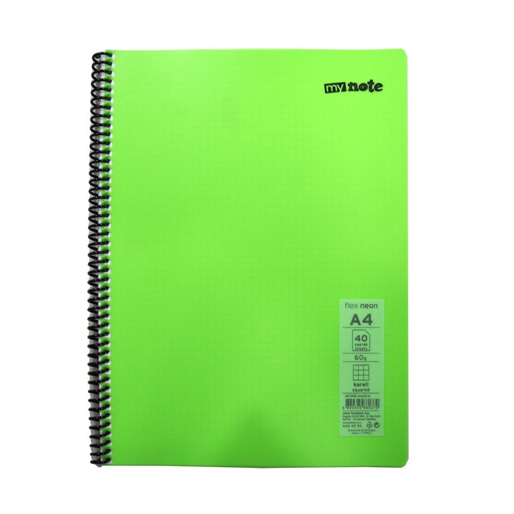 Mynote Flex Neon Defter A4 40 Yp Kareli - Yeşil