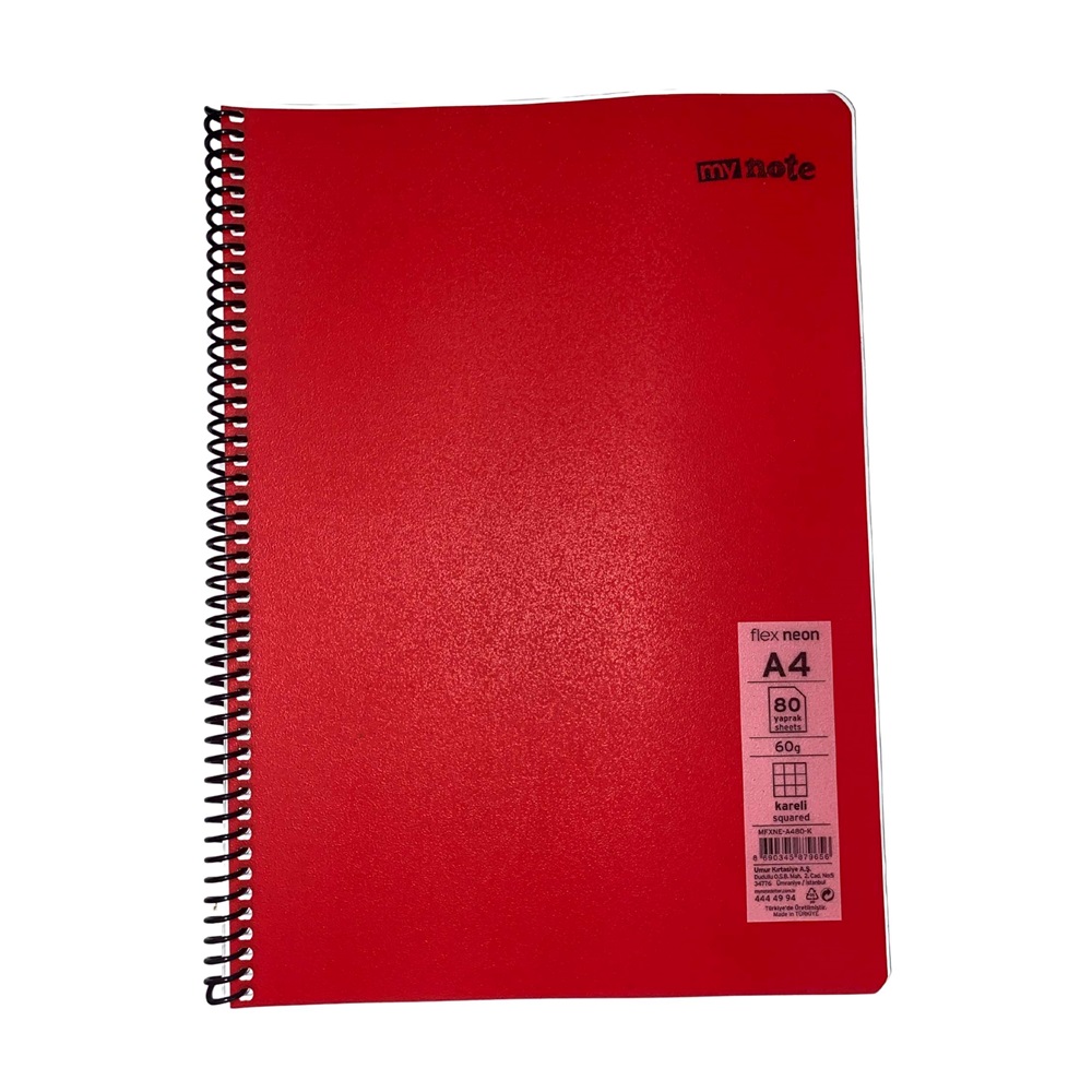 Mynote Flex Neo Defter A4 80 Yp Kareli - Kırmızı