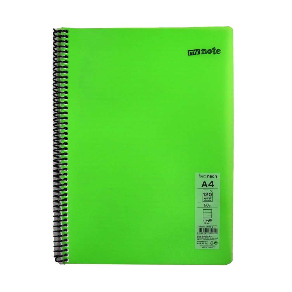 Mynote Flex Neon Defter A4 120yp Çizgili - Yeşil