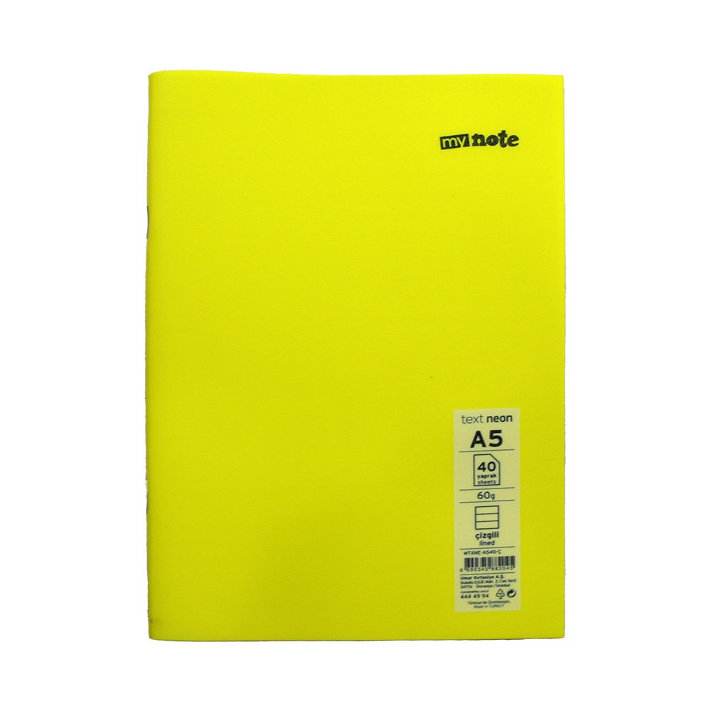 Mynote Text Neon Defter A5 40yp Çizgili - Sarı