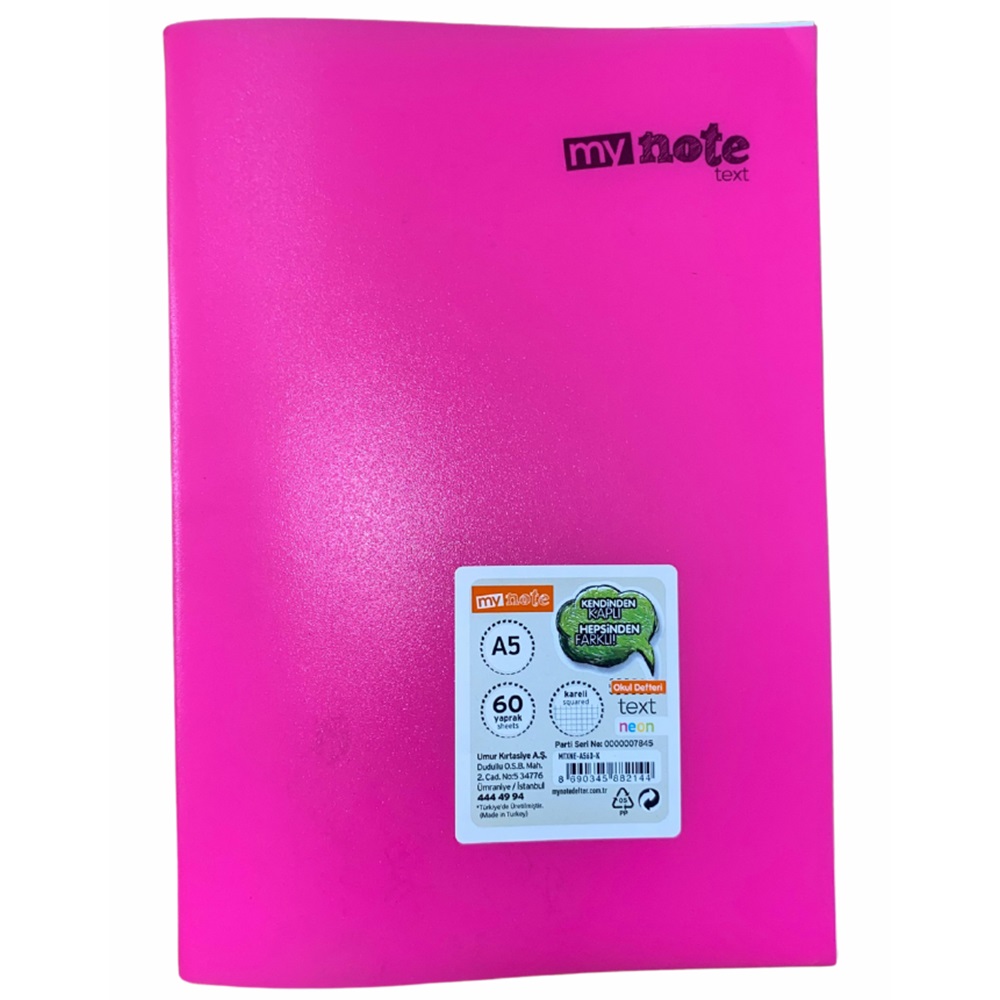 Mynote Text Neon Defter A5 60 Yp Kareli - Pembe