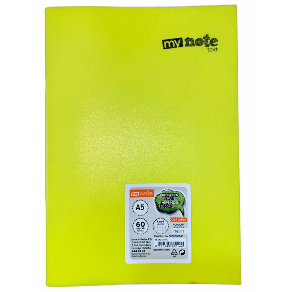 Mynote Text Neon Defter A5 60 Yp Kareli - Sarı