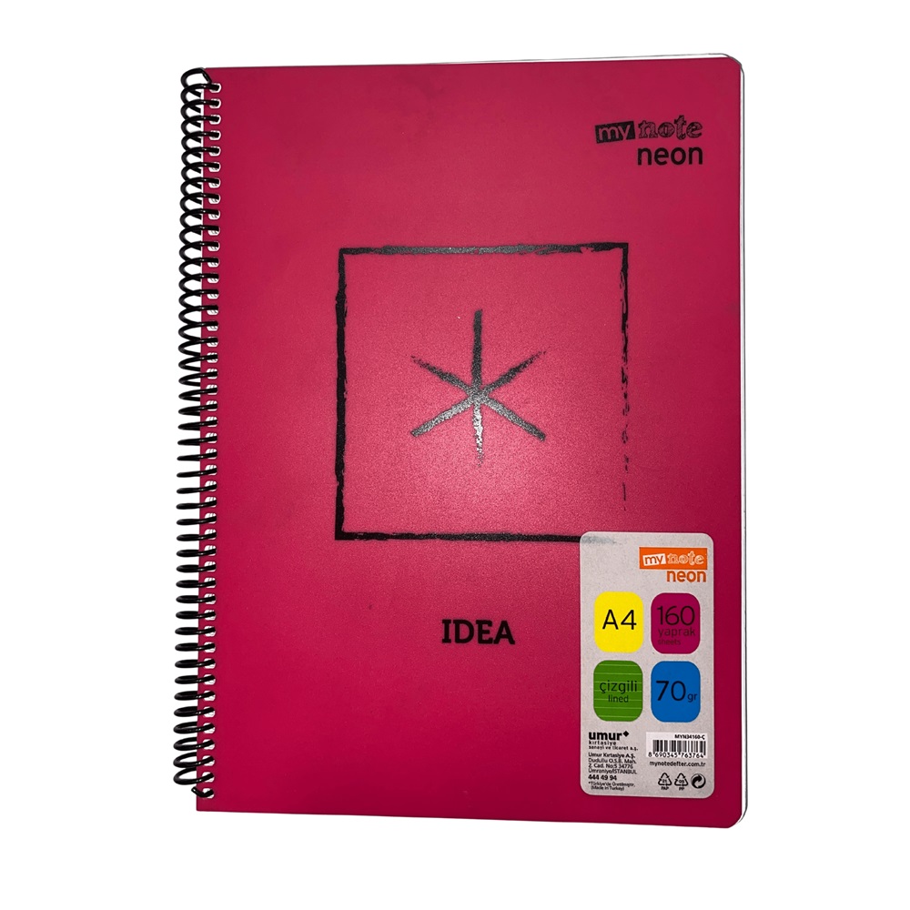 Mynote Neon Defter 160yp A4 Çizgili - Pembe