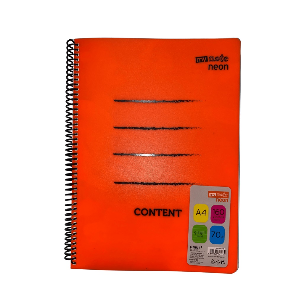 Mynote Neon Defter 160yp A4 Çizgili - Turuncu