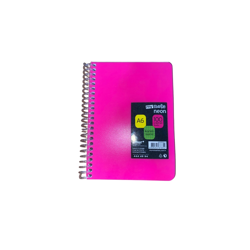 Mynote Neon Defter A6 100yp Kareli - Pembe