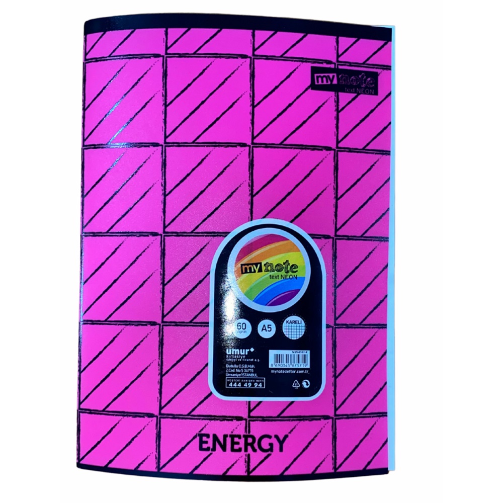 Mynote Text Neon A5 60yp Kareli - Pembe