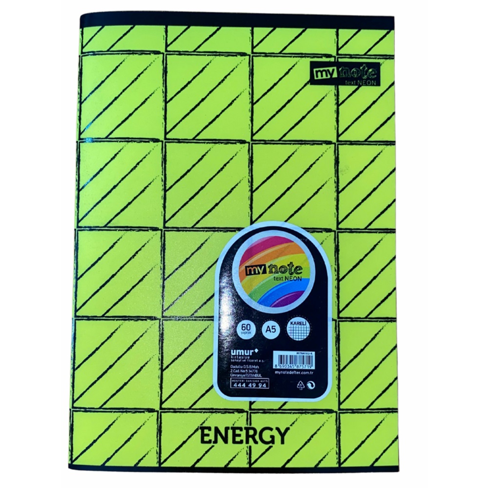 Mynote Text Neon A5 60yp Kareli - Sarı