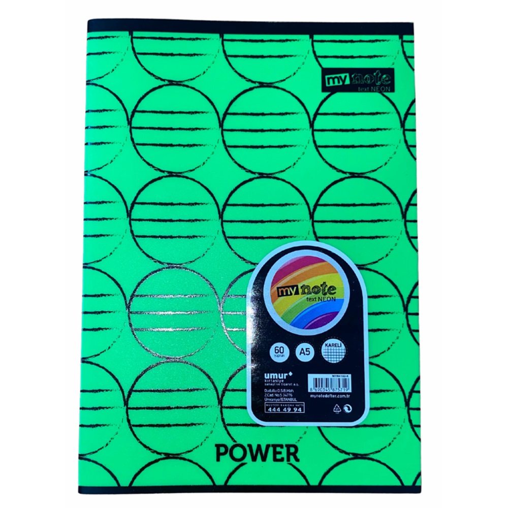 Mynote Text Neon A5 60yp Kareli - Yeşil