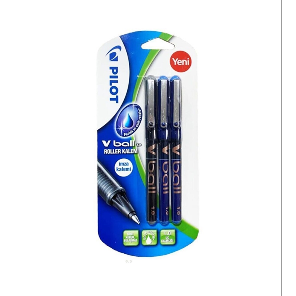 Pilot V-ball 0.1 2 Mavi - 1 Siyah Sıvı Mürekkepli Roller Kalem 3'lü 03.04.SU06.0258