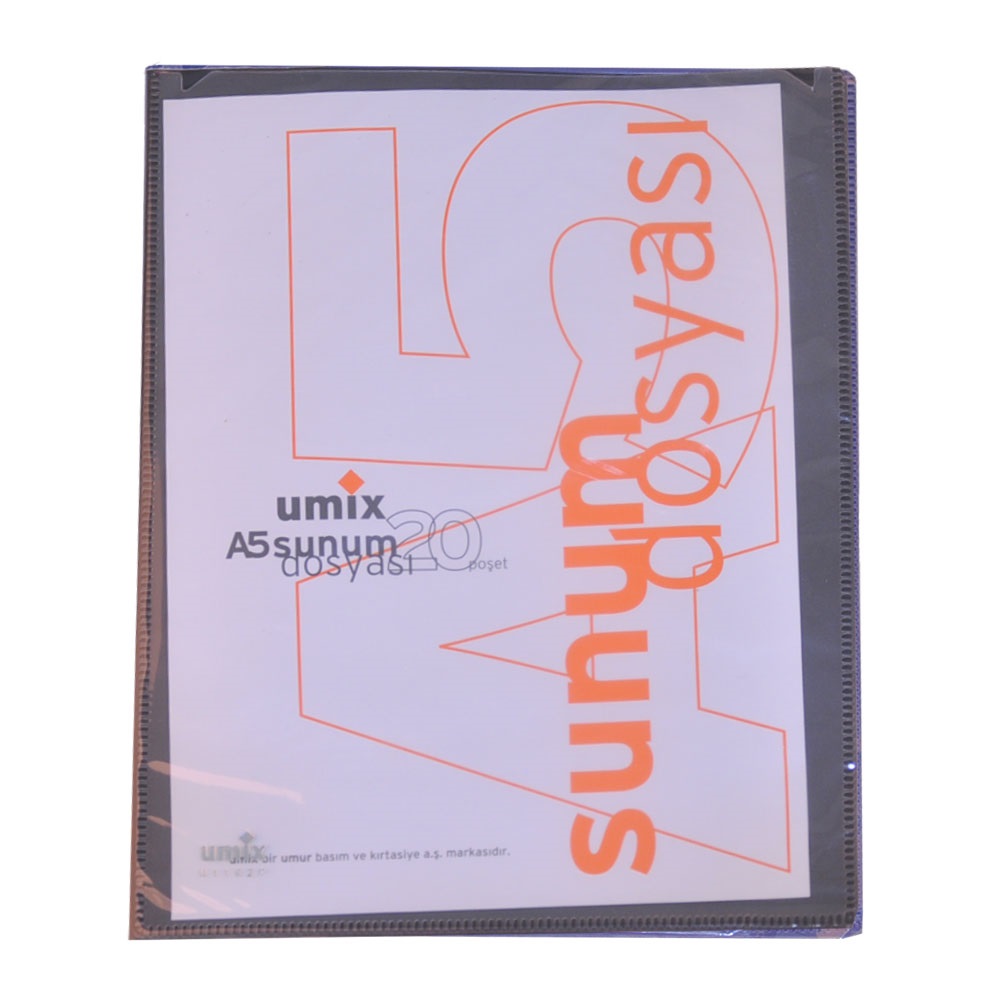 Umix Önden Cepli Sunum Dosyası A5 Siyah 20li