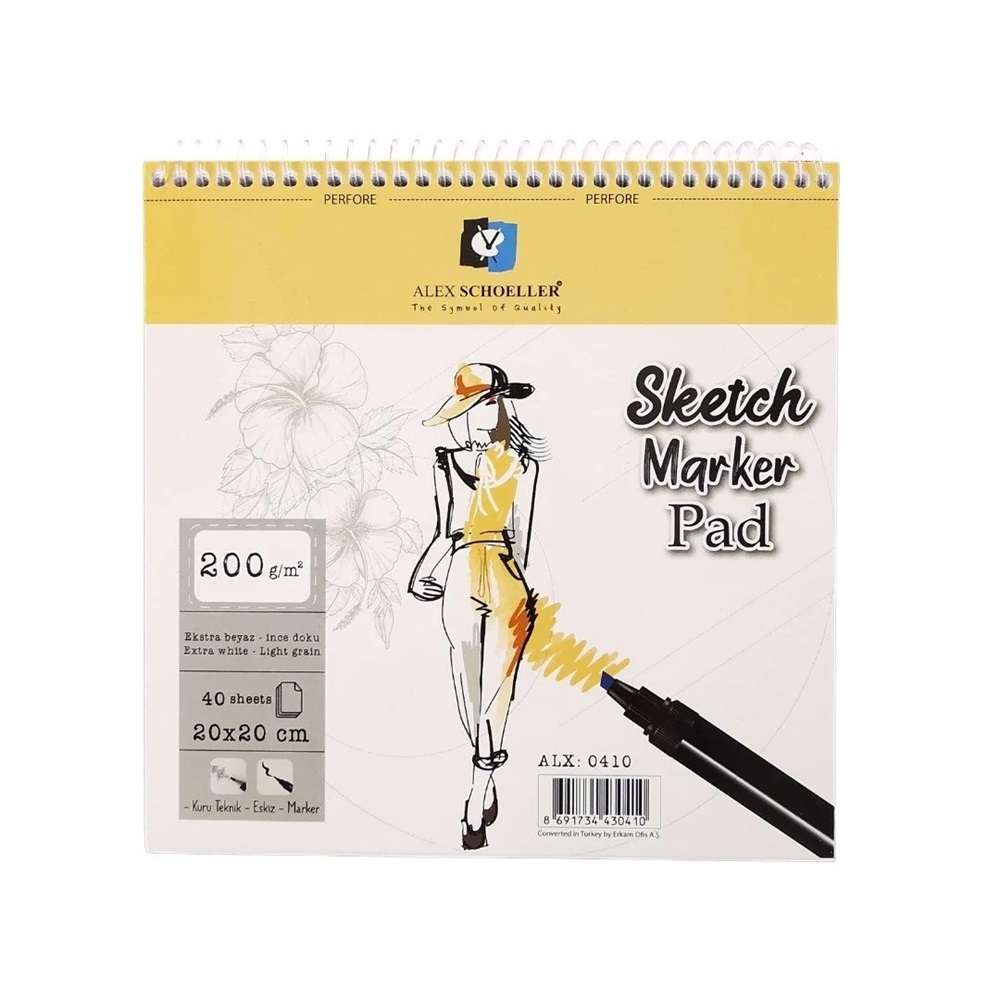 Alex Schoeller 20x20 200 gr Spiralli Sketch Marker Pad 40lı