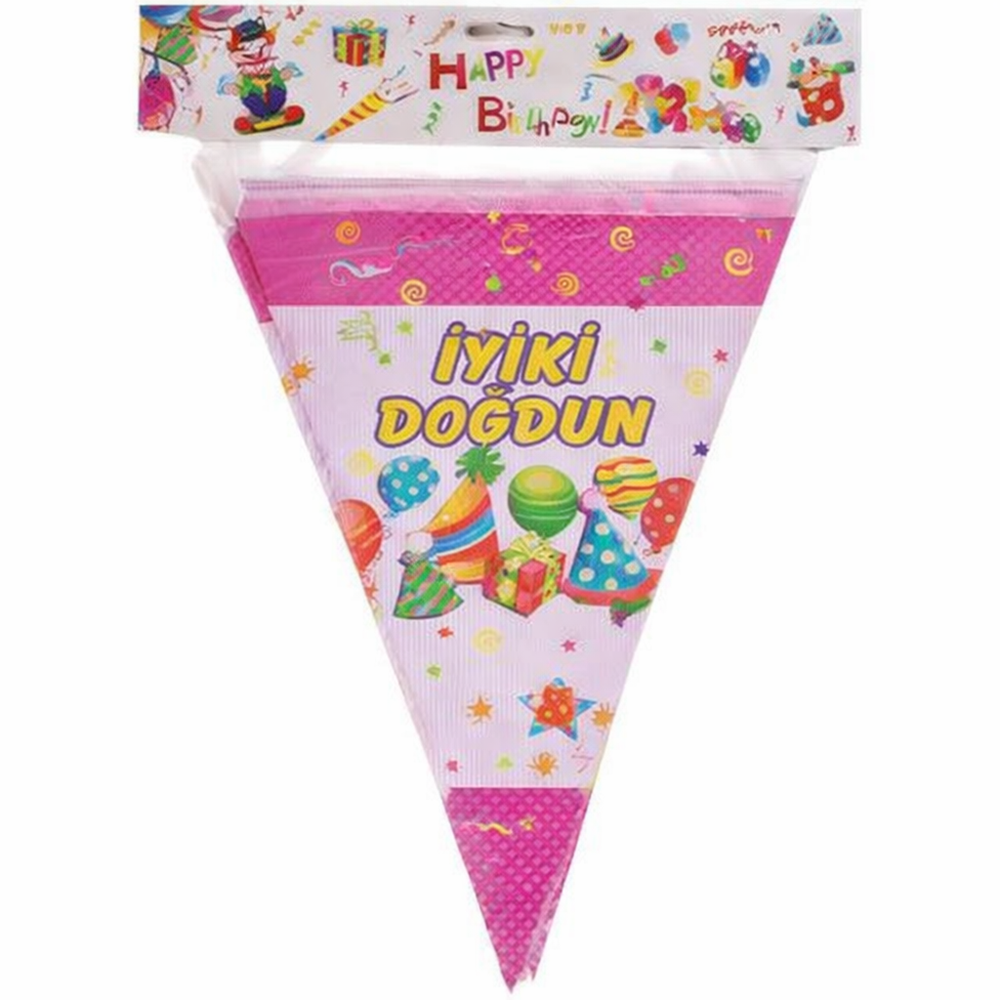 Üçgen Dizili Kağıt İyiki Doğdun - Pembe