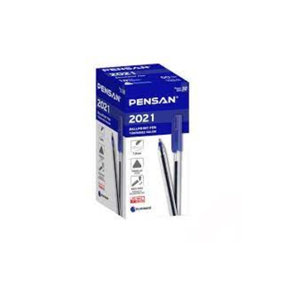 Pensan Şeffaf Üçgen 2021 Tükenmez Kalem Mavi 50 li