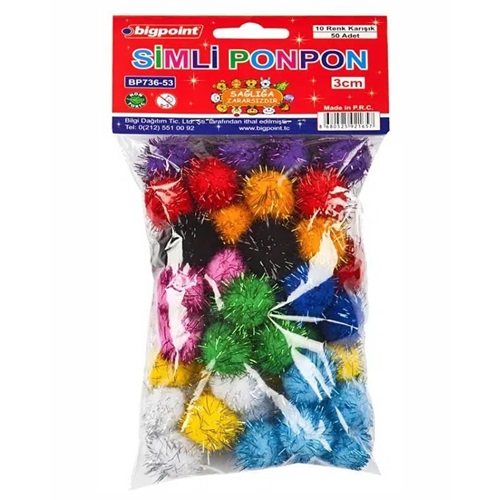 Bigpoint Ponpon Simli (10 Renk 50Li 3Cm)