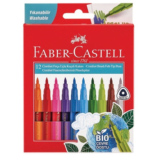 Faber Castell Comfort Keçeli Kalem Plastik Gövdeli Fırça Uç 12 li