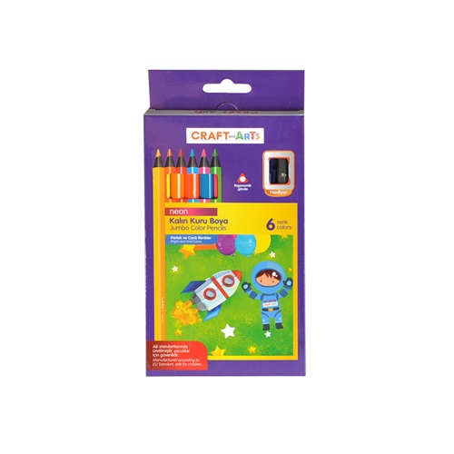 Craft And Arts Jumbo Kuru Boya Neon 6'Lı Paket - Kalemtraş Hediyeli