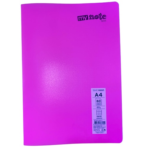 Mynote Text Neon Defter A4 60 Yp Kareli - Pembe