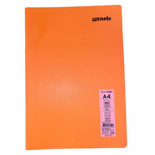 Mynote Text Neon Defter A4 80 Yp Kareli - Turuncu