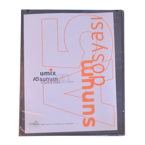 Umix Önden Cepli Sunum Dosyası A5 Siyah 20li