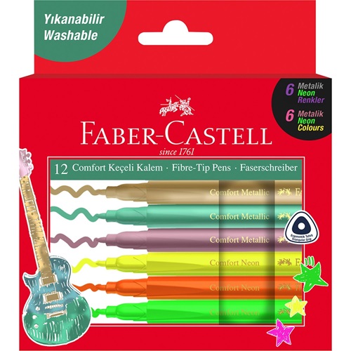 Faber Castell Keçeli Kalem Comfort Metalik+Neon Renkler 12 li