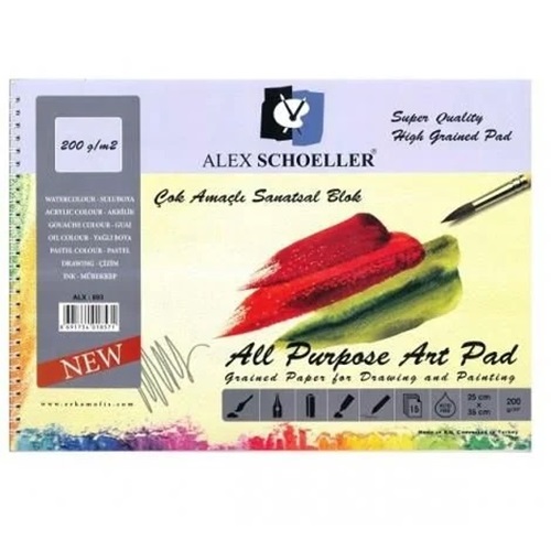 Alex Schoeller 25x35 200 gr Çok amaçlı spiralli resim defteri 15 yp ALX-893