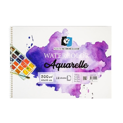 Alex Schoeller 25x35 300 gr Spiralli Suluboya Defteri 12 yp ALX-919