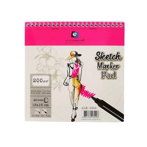 Alex Schoeller 15x15 200 gr Spiralli Sketch Marker Pad 40lı