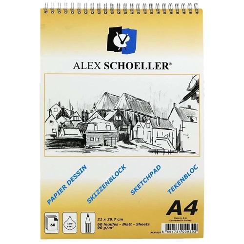 Alex Schoeller A4 90 gr Spiralli Eskiz Blok 60 YP ALX-820/48