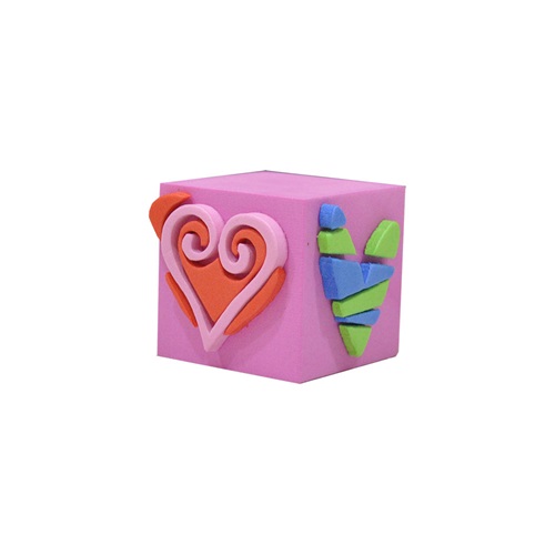 Bubu Küp Eva Baskı - 00025 -Kalpler Renkli -Pembe - Küp