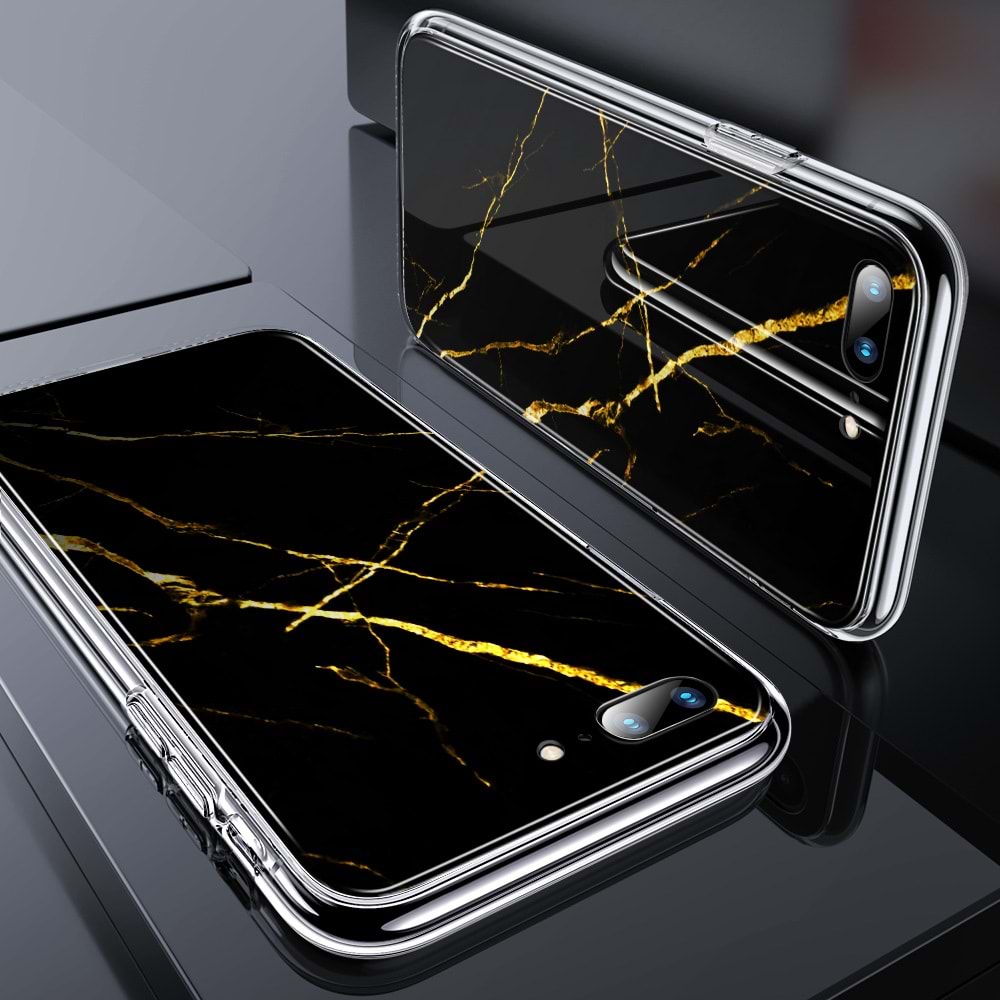 ESR iPhone 7/8/SE 2020 Kılıf, Marble Glass,Black Gold Sierra