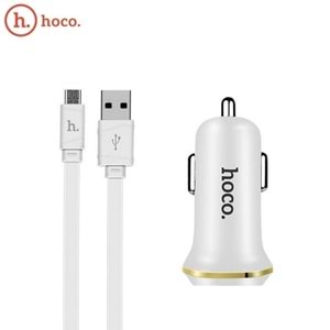 Hoco Z1 Araç Şarj Başlığı(2.1 A Max Çift USB Giriş) + Micro USB Kablo Beyaz