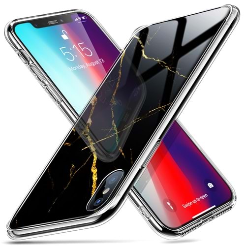 ESR iPhone XS/X Kılıf, Marble Glass,Black Gold