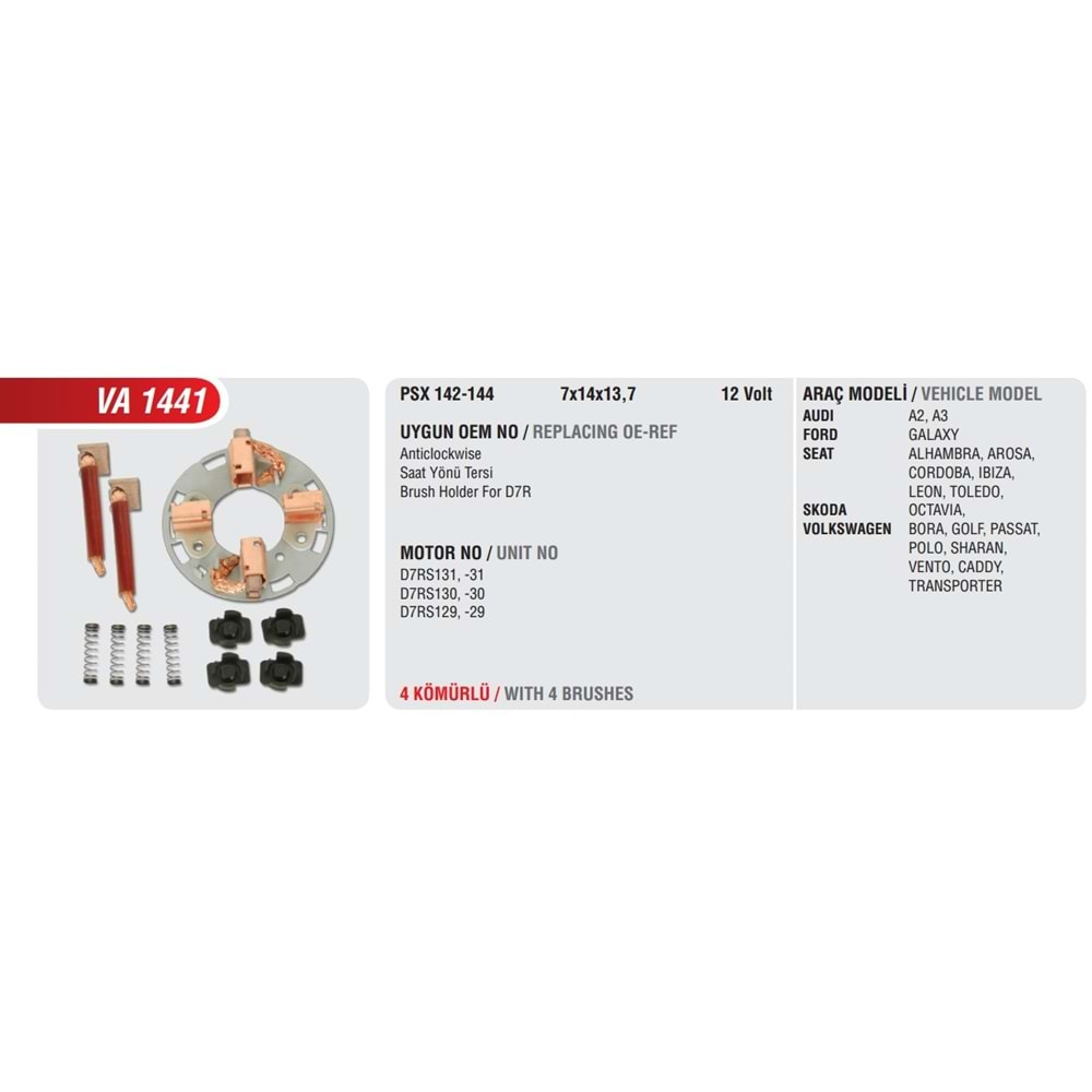 ( 12V ) VW TRANSPORTER, CADDY D7RS ( TERS DÖNÜŞ ) ( PSX 142/144 )