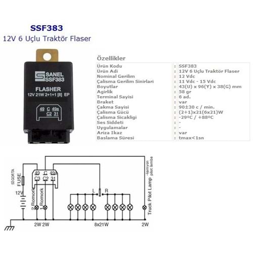 ( 12V ) ( 6 UÇLU ) TRAKTÖR FIAT / M.F. / FORD / NEWHOLLAND
