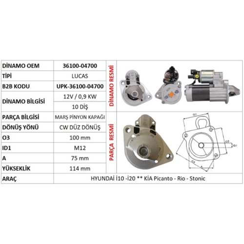 HYUNDAI I10 - I20 1.2 / KIA PICANTO - RIO - STONIC
