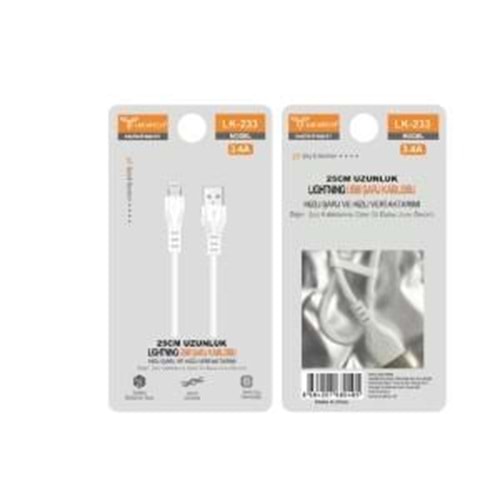 Lucatech Lk-233 Lightining 25Cm Usb Şarj Kablosu