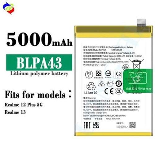 Oppo Realme 12 plus - Realme 13 Blpa43 Batarya