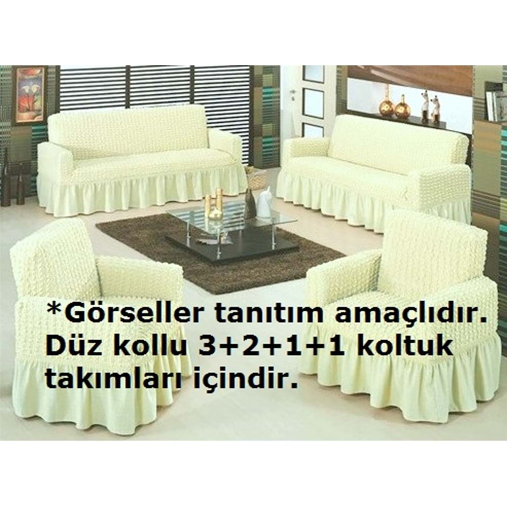 Bürümcük Koltuk Örtüsü Düz Kollu Std Tk (3+2+1+1)-Krem