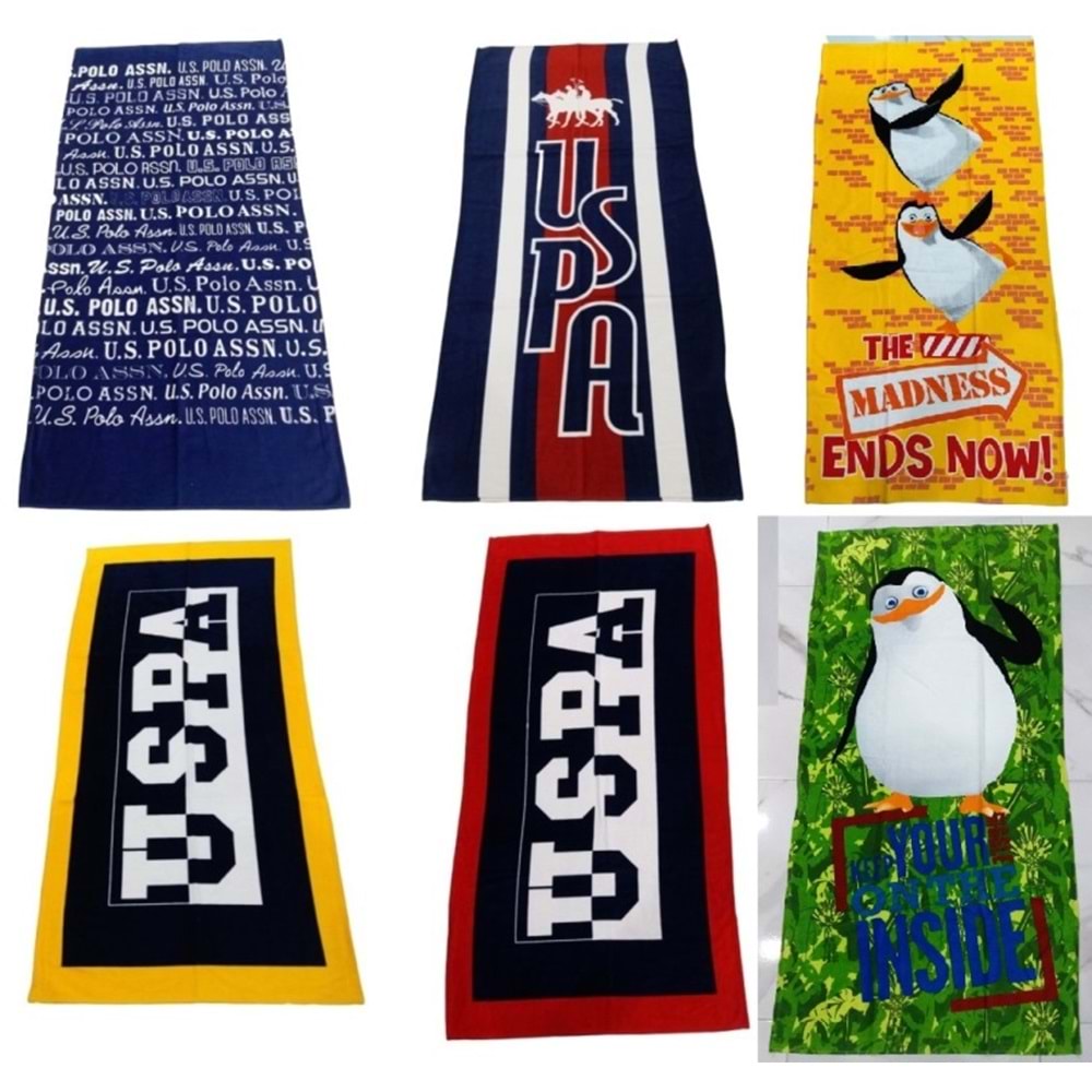 Polo ve Pingui Desenli Plaj Havlusu (SEÇENEKLİ)