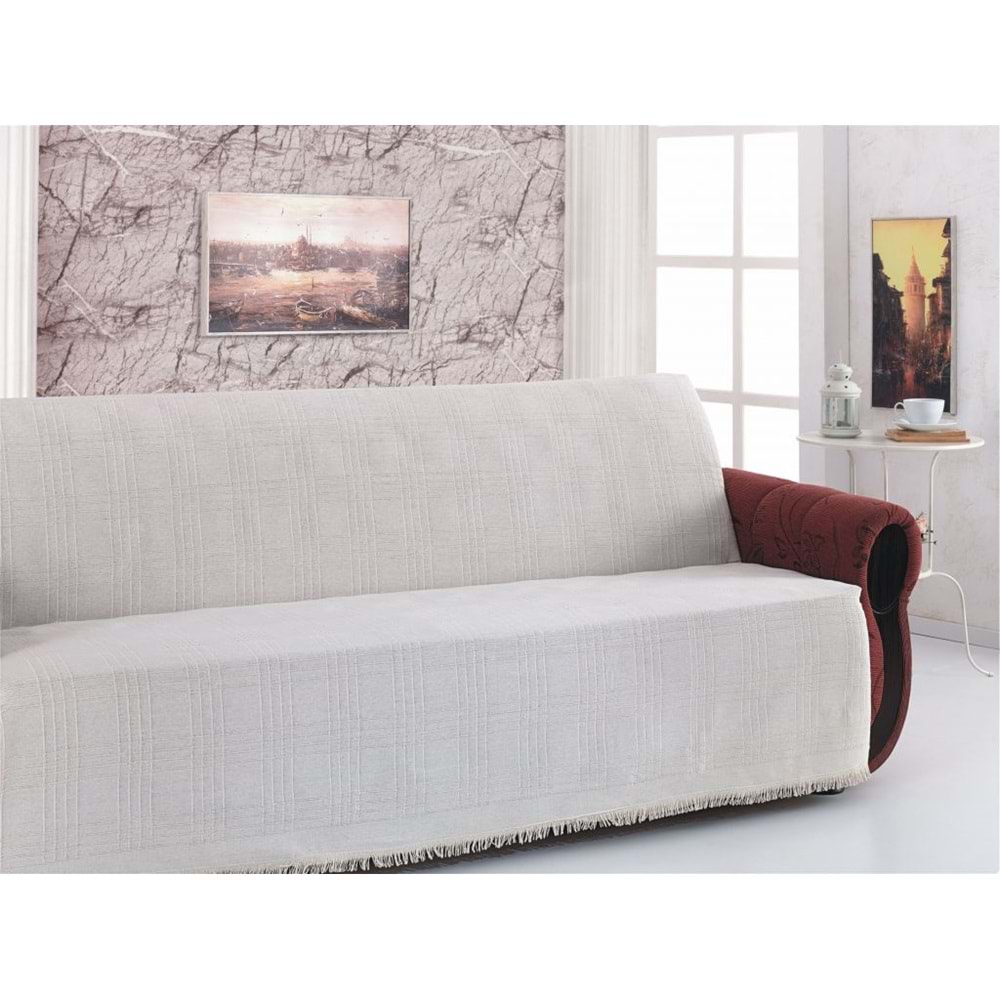 Buldan Pamuklu Kolsuz Koltuk-Çekyat Örtüsü (180x220) - Krem - 180x220cm