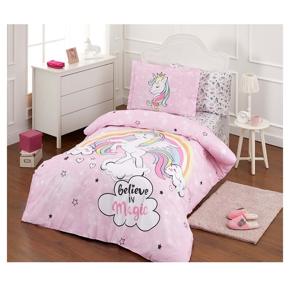 Özdilek Ranforce Tek Kişilik Çocuk Nevresim Takımı-Unicorn Pembe