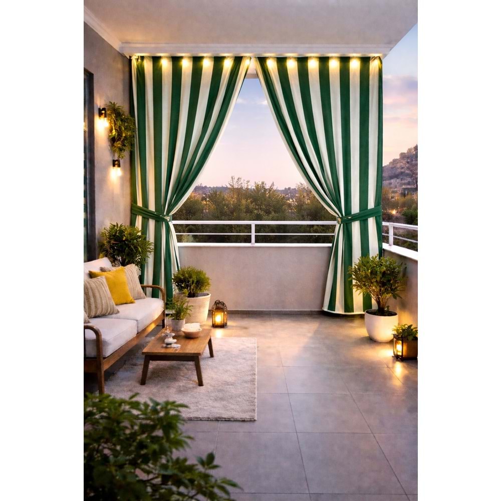 Balkon Perdesi Branda Kumaşı Metrelik (En 150cm)-Yeşil Beyaz