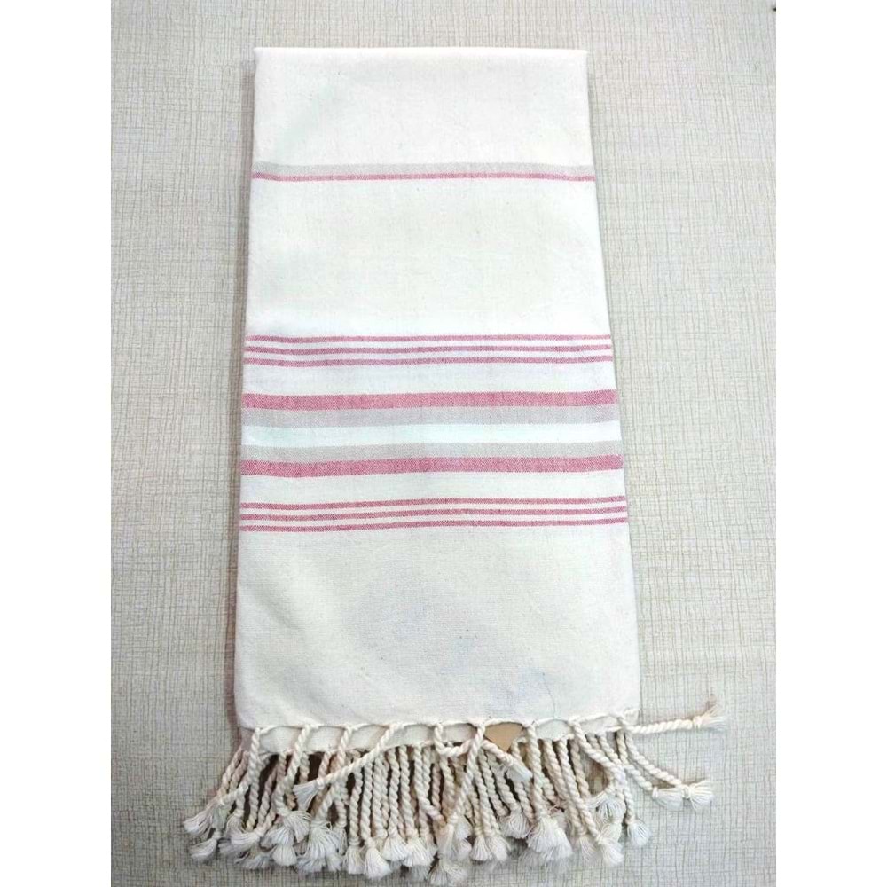 Mandaş Pamuklu El Dokuma Peştemal (80x200) - Krem Pembe
