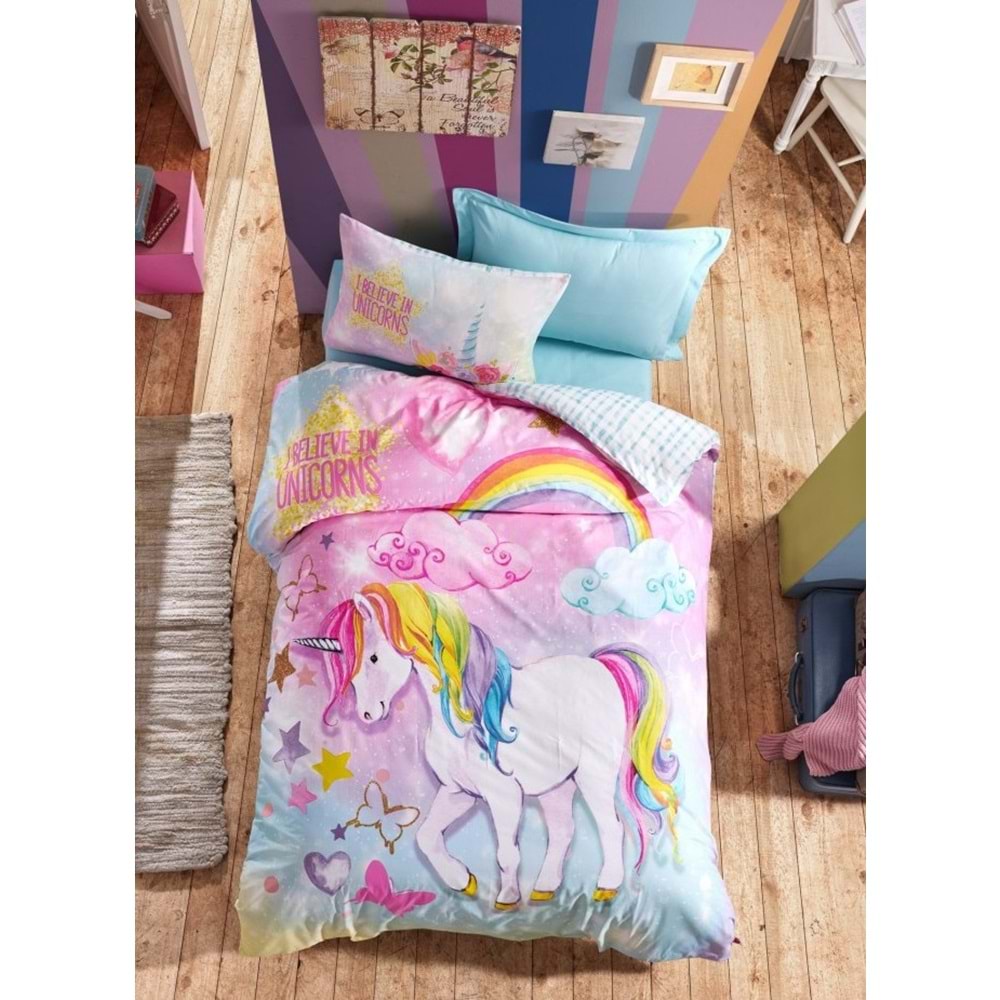 Cotton Box Junior Ranforce çarşafı lastikli Tek Kişilik Nevresim Takımı-Dream Mint