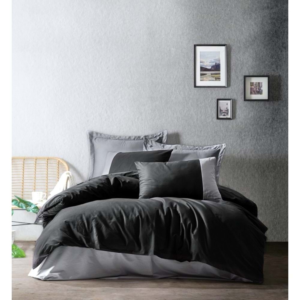 Cotton Box Plain Ranforce Tek Kişilik Nevresim Takımı-Siyah Gri