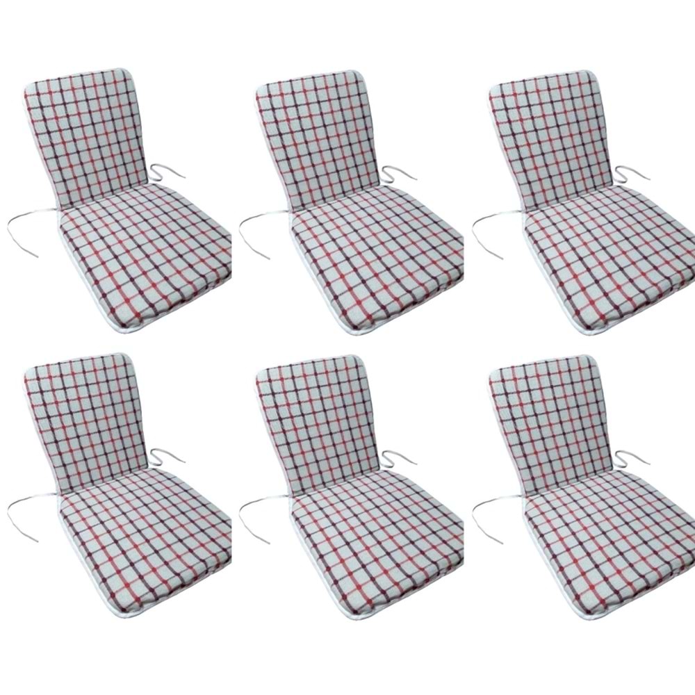 6 Adet Buldan Arkalıklı Sandalye Minderi, Midi Boy (Kalınlık 3,5cm)-Bordo Kırmızı