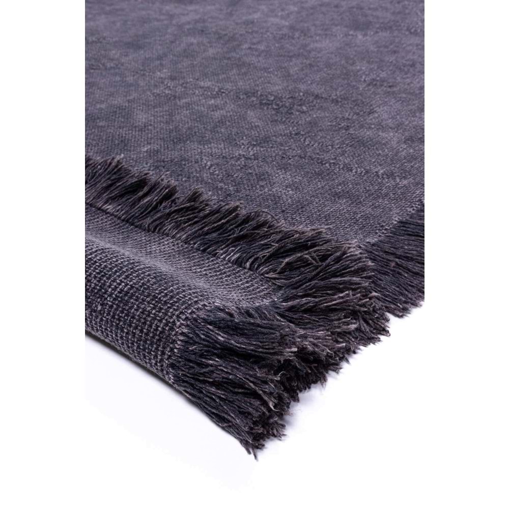Mandaş Halı Rustik RS01 Anthracite Dört Tarafı Saçaklı Pamuklu Yıkanabilir Kilim - 80X150CM
